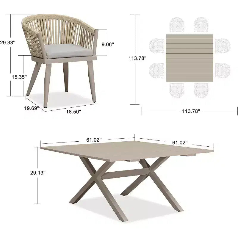 PURPLE LEAF Outdoor Dining Set with Patio Aluminium Dining Table and Wicker Rattan Chairs Modern Furniture Cushions Sets for Backyard