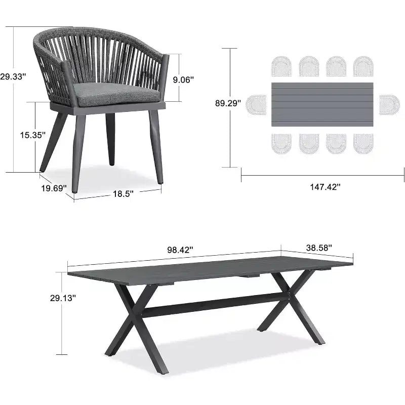 PURPLE LEAF Outdoor Dining Set with Patio Aluminium Dining Table and Wicker Rattan Chairs Modern Furniture Cushions Sets for Backyard