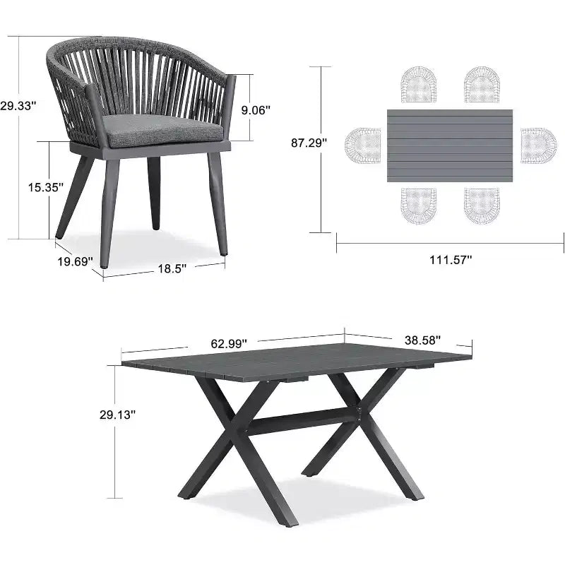 PURPLE LEAF Outdoor Dining Set with Patio Aluminium Dining Table and Wicker Rattan Chairs Modern Furniture Cushions Sets for Backyard