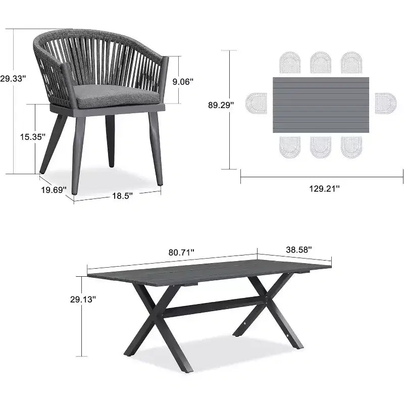 PURPLE LEAF Outdoor Dining Set with Patio Aluminium Dining Table and Wicker Rattan Chairs Modern Furniture Cushions Sets for Backyard