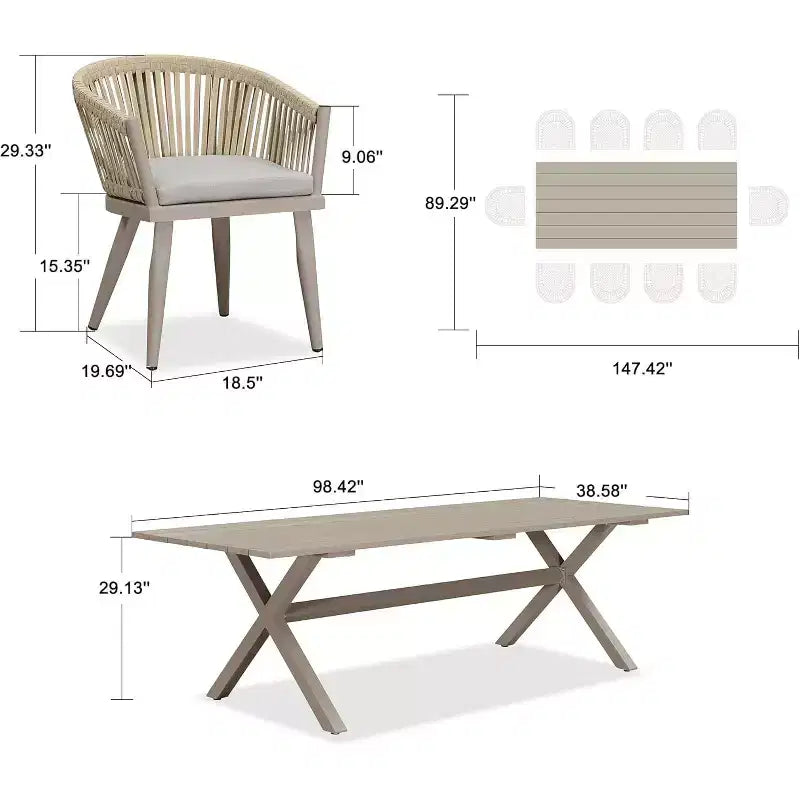 PURPLE LEAF Outdoor Dining Set with Patio Aluminium Dining Table and Wicker Rattan Chairs Modern Furniture Cushions Sets for Backyard