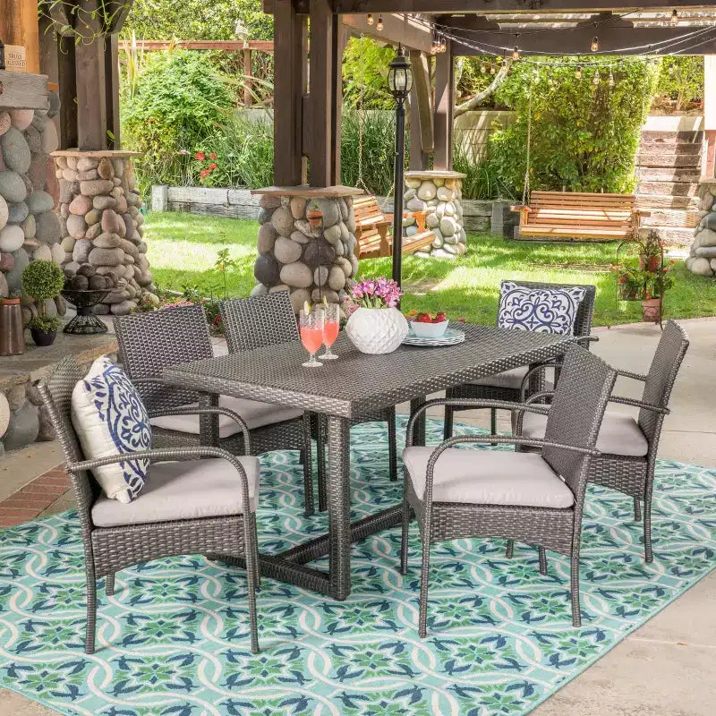 Christopher Knight Home Harlowe Outdoor Wicker 7 Piece Dining Set with Cushion