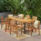 Ensemble de salle à manger d'extérieur rustique en bois d'acacia 9 pièces Balfour de Christopher Knight Home