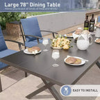 ALAULM Ensemble de Salle à Manger d'Extérieur 7 Pièces, Meubles de Patio en Métal avec 6 Chaises Fixes et Grande Table
