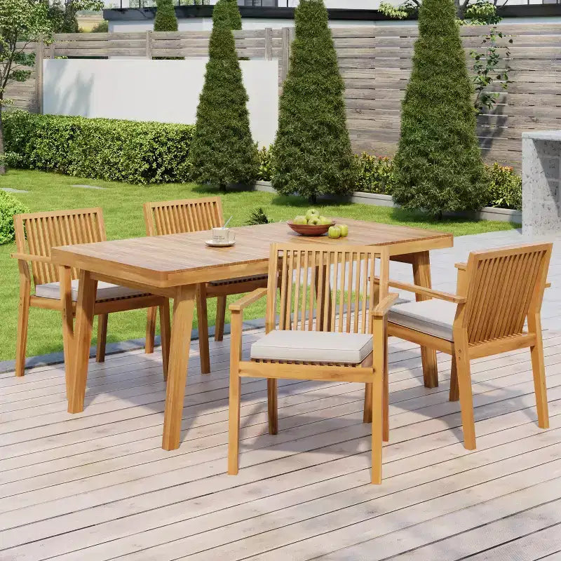 Christopher Knight Home Ashe Ensemble de salle à manger d'extérieur rustique 5 pièces en bois d'acacia avec coussins