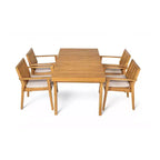 Christopher Knight Home Ashe Ensemble de salle à manger d'extérieur rustique 5 pièces en bois d'acacia avec coussins
