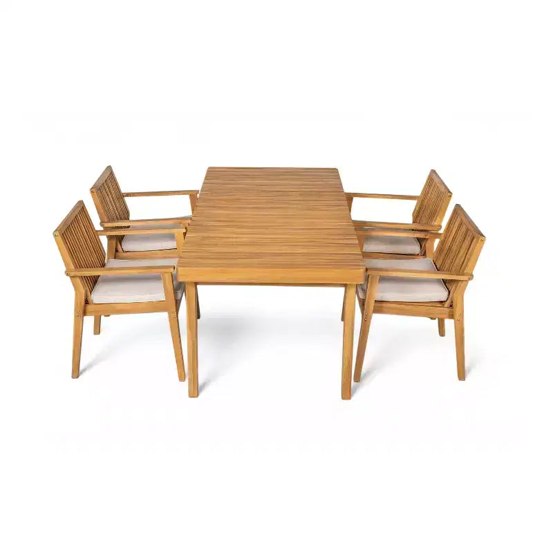 Christopher Knight Home Ashe Ensemble de salle à manger d'extérieur rustique 5 pièces en bois d'acacia avec coussins