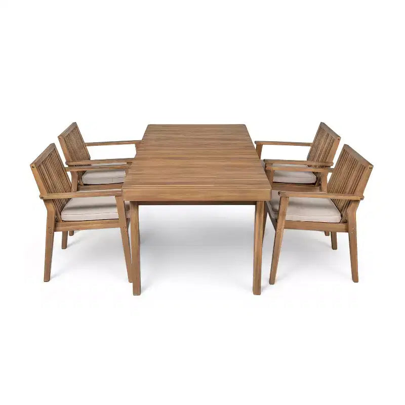 Christopher Knight Home Ashe Ensemble de salle à manger d'extérieur rustique 5 pièces en bois d'acacia avec coussins