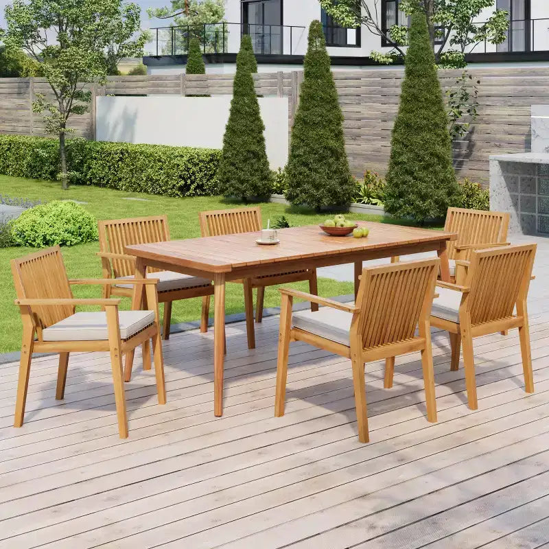 Christopher Knight Home Ahri Ensemble de salle à manger d'extérieur 7 pièces en bois d'acacia de style champêtre avec coussins