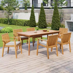 Christopher Knight Home Ahri Ensemble de salle à manger d'extérieur 7 pièces en bois d'acacia de style champêtre avec coussins