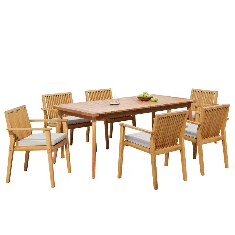 Christopher Knight Home Ahri Ensemble de salle à manger d'extérieur 7 pièces en bois d'acacia de style champêtre avec coussins