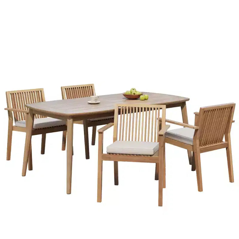 Christopher Knight Home Akshan Rustic 5 Piece Patio Acacia Wood Dining Set with Cushions