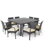GDFStudio Hubery, ensemble de salle à manger d'extérieur en osier, 9 pièces, avec table carrée en rotin de 162 cm et coussins