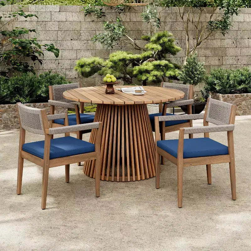 Christopher Knight Home Sivir Set da pranzo da esterno moderno costiero in legno di acacia, 5 pezzi con cuscini