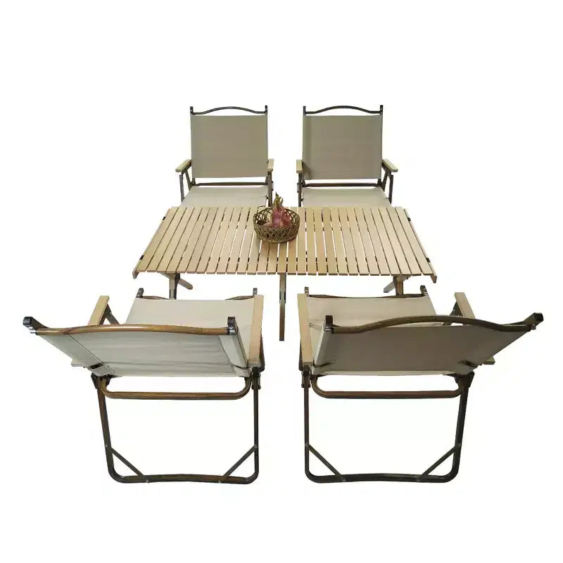 MAYEERTY Dining Set Foldable 1 Table 4 Chairs Indoor Outdoor Natural Kids Friendly