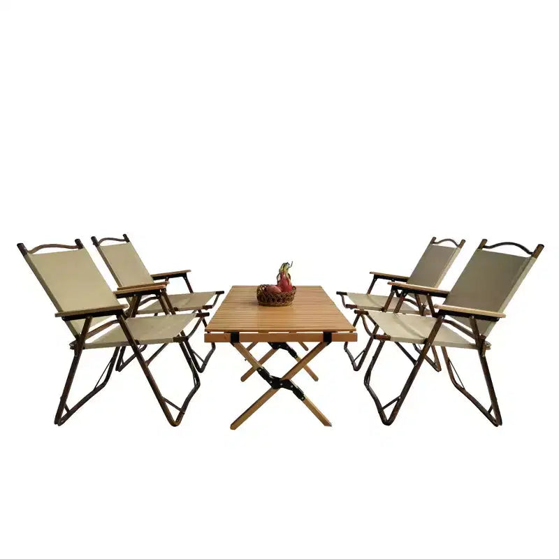 MAYEERTY Dining Set Foldable 1 Table 4 Chairs Indoor Outdoor Natural Kids Friendly