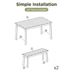 MAYEERTY Ensemble de salle à manger 3 pièces Table en acacia 2 bancs Intérieur Extérieur Naturel pour Terrasse Jardin