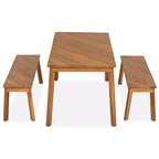MAYEERTY Ensemble de salle à manger 3 pièces Table en acacia 2 bancs Intérieur Extérieur Naturel pour Terrasse Jardin