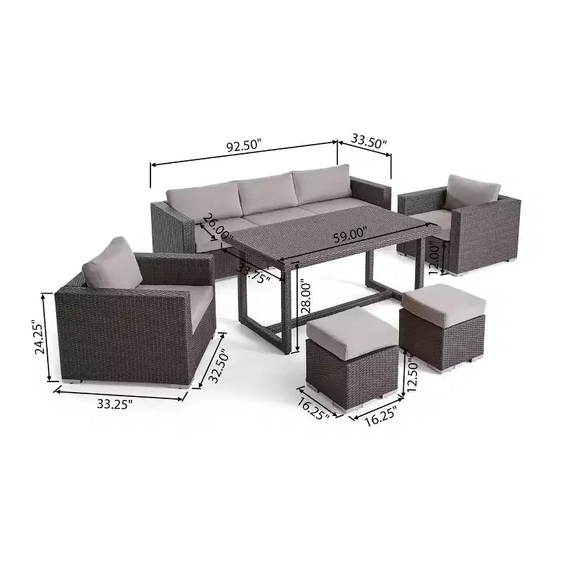 Christopher Knight Home Santa Rosa Outdoor Wicker and Aluminum 8 Piece Sofa Dining Set