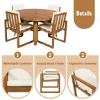 ModernLuxe 5-Piece Outdoor Dining Set Patio Furniture Set with 4 Armchairs & 1 Table for Garden Balcony Backyard, Acacia Wood Frame, Beige+Natural