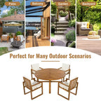 ModernLuxe 5-Piece Outdoor Dining Set Patio Furniture Set with 4 Armchairs & 1 Table for Garden Balcony Backyard, Acacia Wood Frame, Beige+Natural