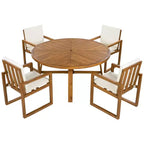 ModernLuxe 5-Piece Outdoor Dining Set Patio Furniture Set with 4 Armchairs & 1 Table for Garden Balcony Backyard, Acacia Wood Frame, Beige+Natural