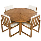 ModernLuxe 5-Piece Outdoor Dining Set Patio Furniture Set with 4 Armchairs & 1 Table for Garden Balcony Backyard, Acacia Wood Frame, Beige+Natural