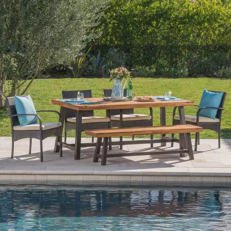 Ensemble de salle à manger 6 pièces Christopher Knight Home Luster en bois d'acacia et osier avec banc