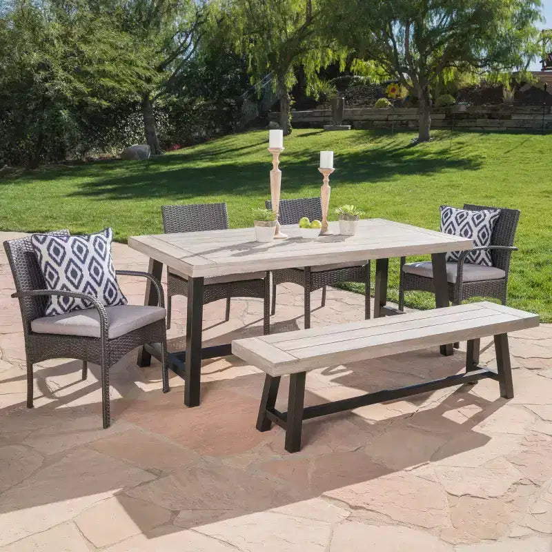 Ensemble de salle à manger 6 pièces Christopher Knight Home Luster en bois d'acacia et osier avec banc