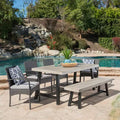 Christopher Knight Home Luster Outdoor Acacia Wood and Wicker 6 Piece Dining Set with Bench