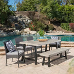 Christopher Knight Home Luster Outdoor Acacia Wood and Wicker 6 Piece Dining Set with Bench
