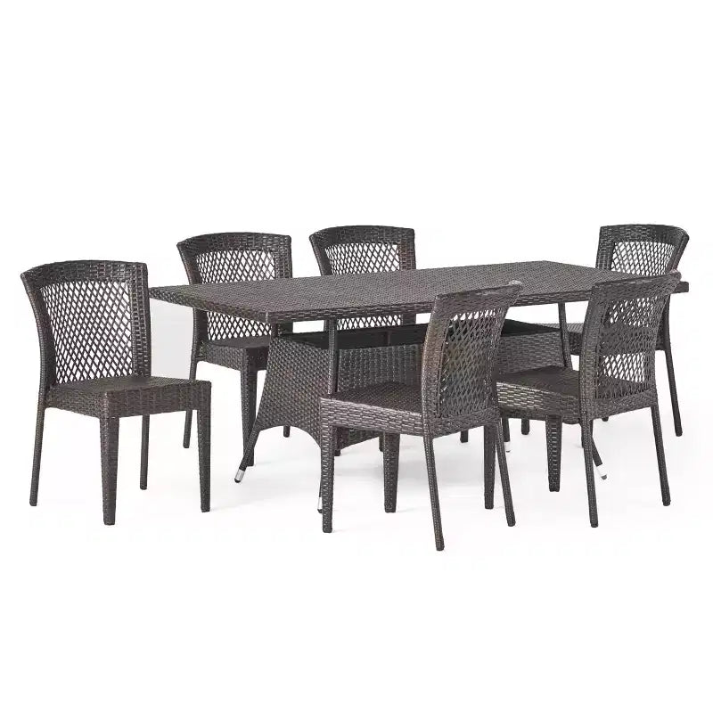 Christopher Knight Home Truda – Salle à manger d'extérieur 7 pièces avec table en rotin de 175 cm et chaises empilables