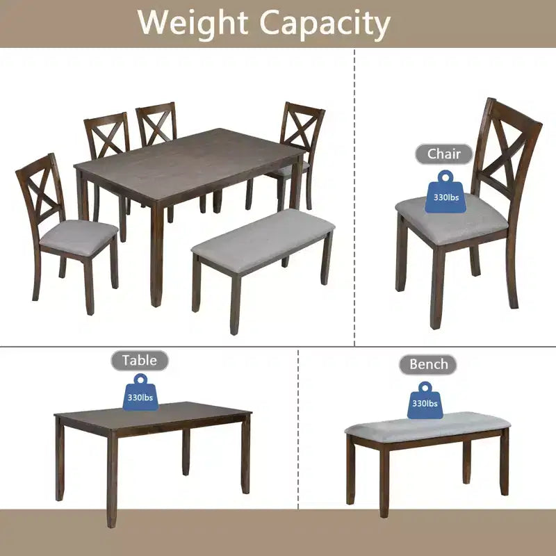 Ensemble de salle à manger MAYEERTY 7 pièces – Table rectangulaire en bois et 6 chaises rembourrées pour les réunions de famille