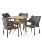 Ensemble de salle à manger d'extérieur 5 pièces en bois d'acacia et osier Christopher Knight Home Carroll
