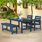 Hyleory - Ensemble repas de terrasse 4 pièces en PEHD recyclé - Table rectangulaire et trou pour parasol, banc de salle à manger, 2 fauteuils de terrasse