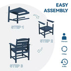 Hyleory Ensemble de salle à manger d'extérieur 6 pièces en PEHD avec table rectangulaire et trou pour parasol, banc et fauteuils
