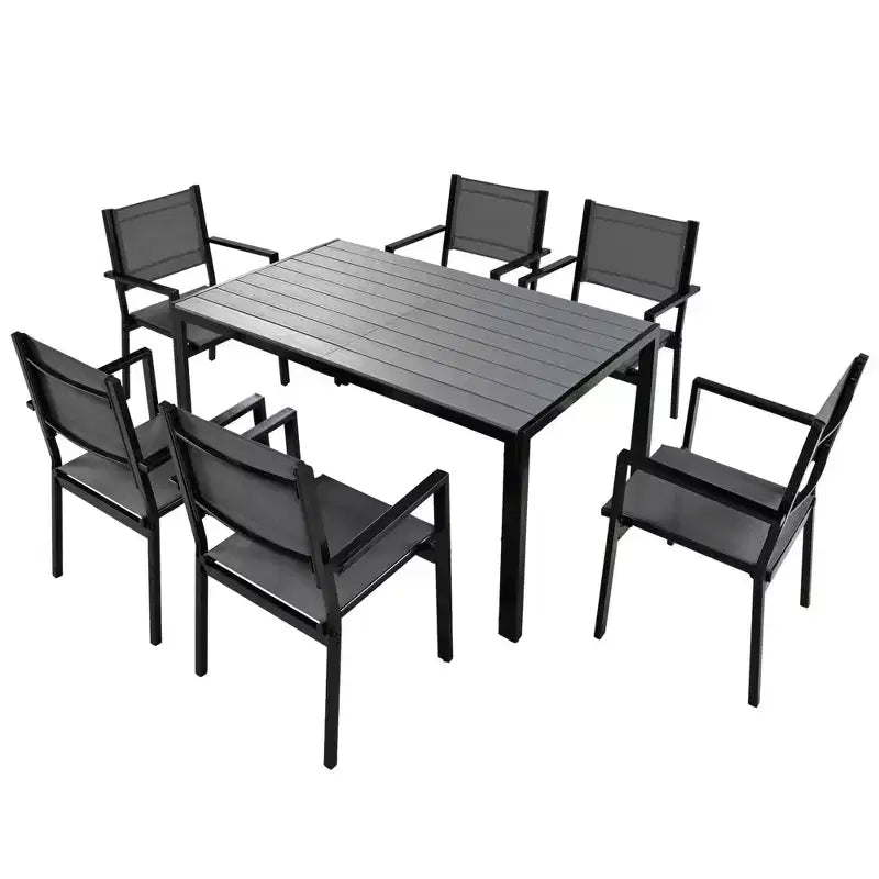 CLIHOME Set tavolo e sedie da esterno in acciaio da 7 pezzi, set da pranzo per patio, balcone, cortile