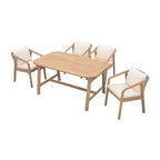 Christopher Knight Home Olcott 5 Piece Outdoor Acacia Wood Dining Set with Expandable Table and Woven Rope Armchairs
