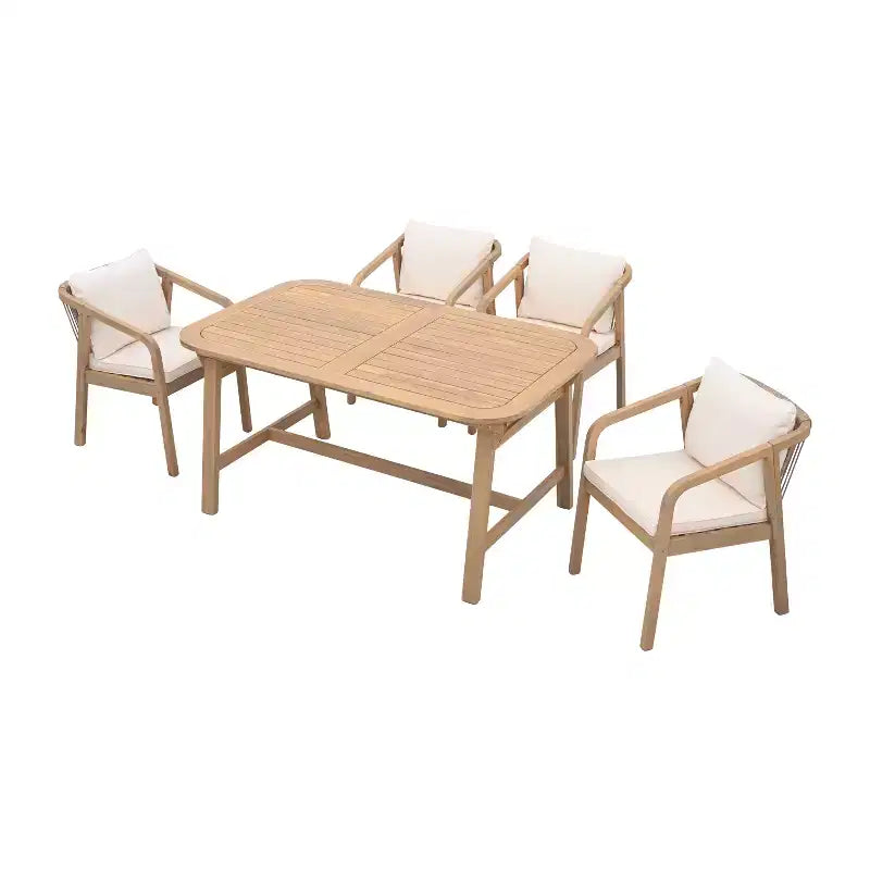Christopher Knight Home Olcott 5 Piece Outdoor Acacia Wood Dining Set with Expandable Table and Woven Rope Armchairs