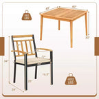 Costway Ensemble de salle à manger 5 pièces en bois d'acacia pour patio avec coussins moelleux et trou pour parasol