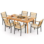 Costway Ensemble de salle à manger d'extérieur 7 pièces en bois d'acacia avec coussins moelleux et trou pour parasol