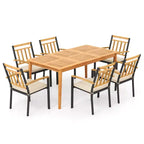 Costway Ensemble de salle à manger d'extérieur 7 pièces en bois d'acacia avec coussins moelleux et trou pour parasol