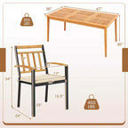 Costway Ensemble de salle à manger d'extérieur 7 pièces en bois d'acacia avec coussins moelleux et trou pour parasol