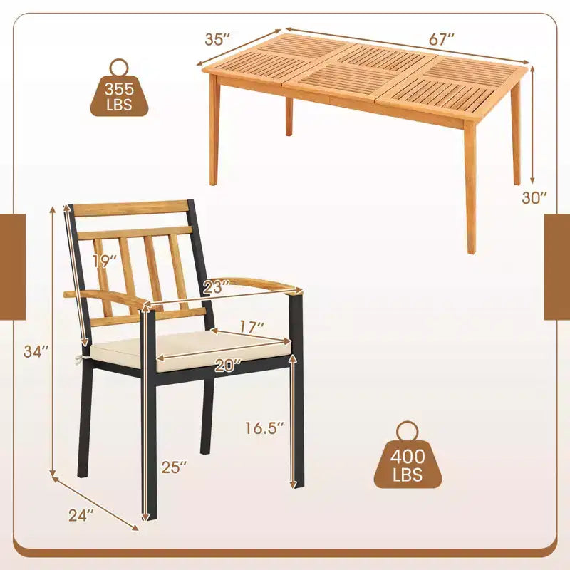 Costway Ensemble de salle à manger d'extérieur 7 pièces en bois d'acacia avec coussins moelleux et trou pour parasol