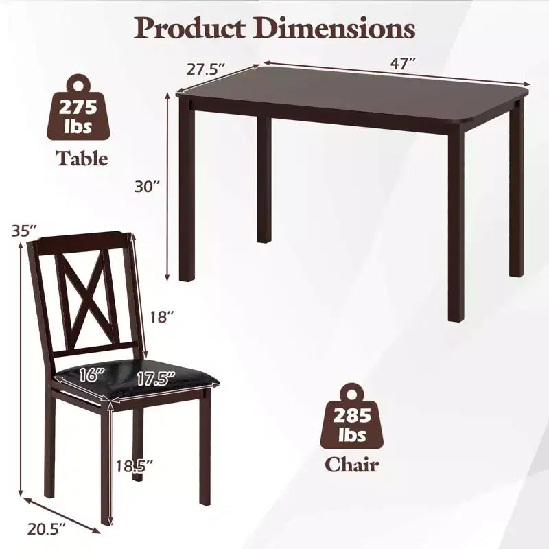 Ensemble de salle à manger 5 pièces Costway pour 4 personnes Table rectangulaire de cuisine et 4 chaises
