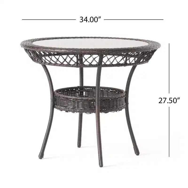 GDFStudio Rue Outdoor Wicker and Tempered Glass 5 Piece Dining Set