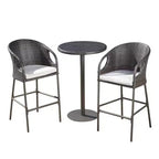 GDFStudio Markey Ensemble de bistrot-bar extérieur en osier 3 pièces avec coussin
