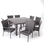 Christopher Knight Home Kama Ensemble de salle à manger d'extérieur 9 pièces en osier avec table carrée de 64 po et chaises empilables