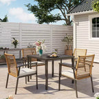 LAUSAINT HOME Ensemble de salle à manger d'extérieur en rotin 5 pièces Table et chaises d'extérieur en rotin pour jardin et piscine