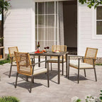 LAUSAINT HOME Ensemble de salle à manger d'extérieur en rotin 5 pièces Table et chaises d'extérieur en rotin pour jardin et piscine